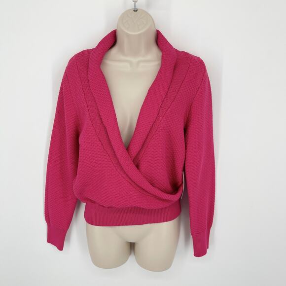 Callahan Pink Shawl Neck Sweater NEW Womens Sz S Wrap Surplice Cotton Pullover - Picture 1 of 7